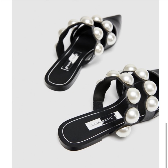 Zara Flat Pointed Mules with Pearls Size 6.5 - Picture 5 of 5